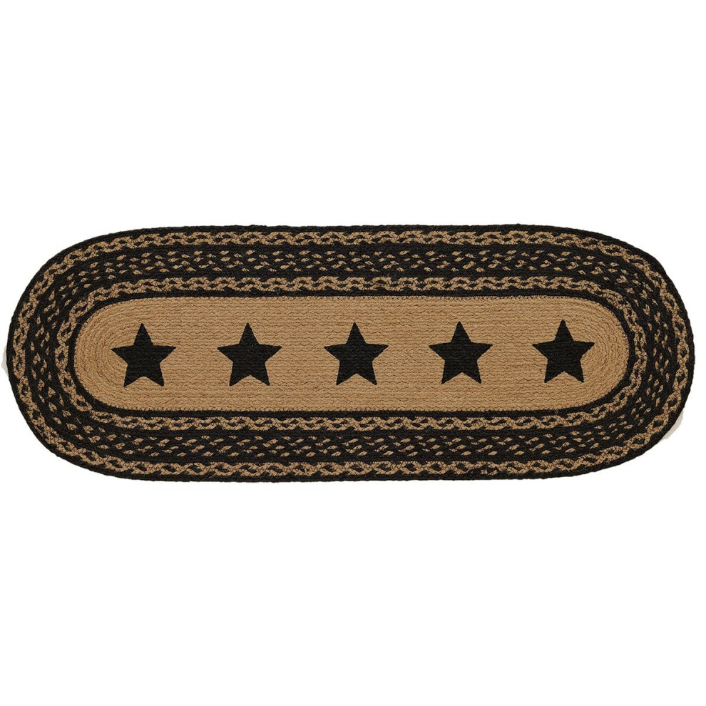 Chemin de table textur    en jute noir style ferme primitif de VHC Brands avec    toiles pochoir   es 13""""x36""""