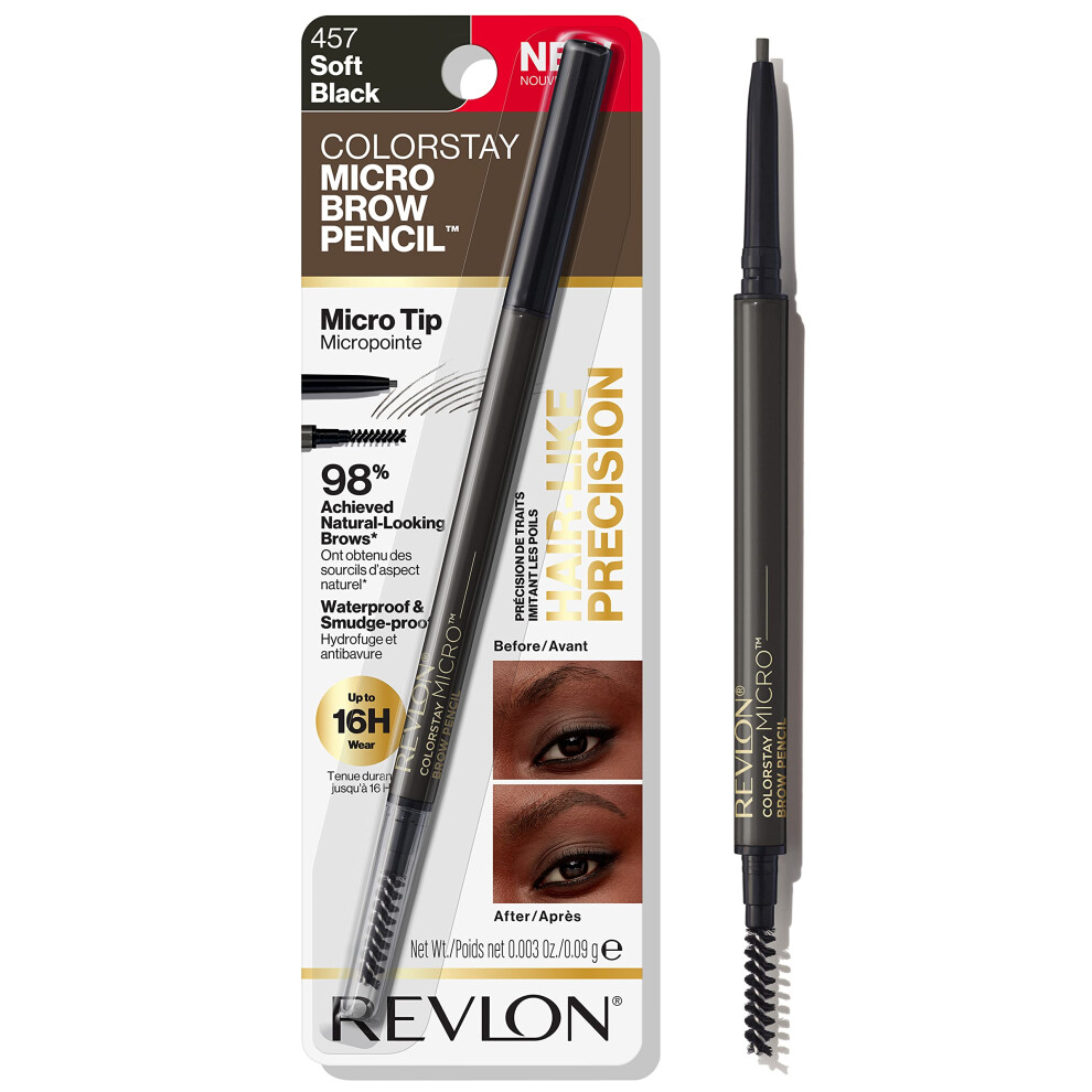 Revlon ColorStay Micro Eyebrow Pencil with Built In Spoolie Brush  Infused with Argan and Marula Oil  Waterproof  Smudgeproof  457 Soft Black (Pack of