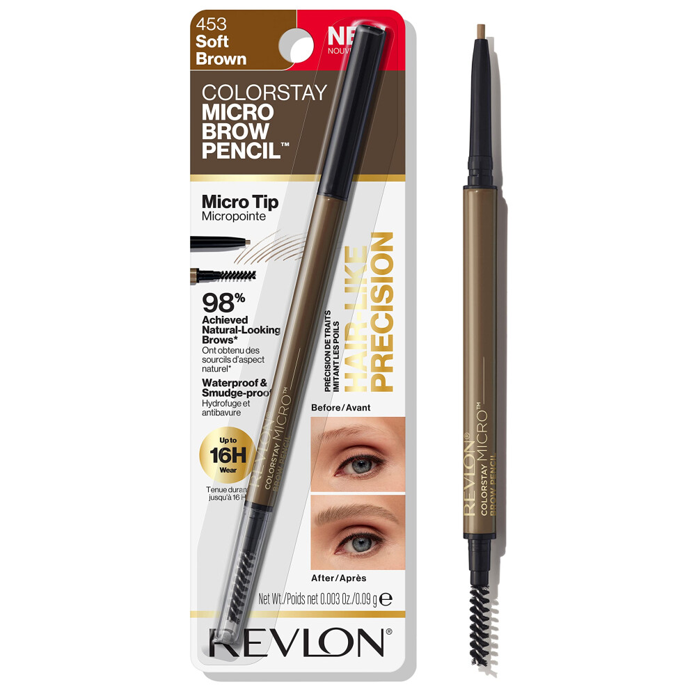Revlon ColorStay Micro Eyebrow Pencil with Built In Spoolie Brush  Infused with Argan and Marula Oil  Waterproof  Smudgeproof  453 Soft Brown (Pack of