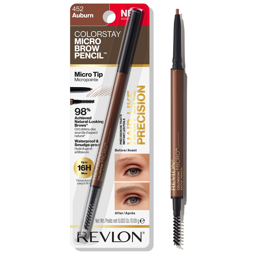 Revlon ColorStay Micro Eyebrow Pencil with Built In Spoolie Brush  Infused with Argan and Marula Oil  Waterproof  Smudgeproof  452 Auburn (Pack of 1)