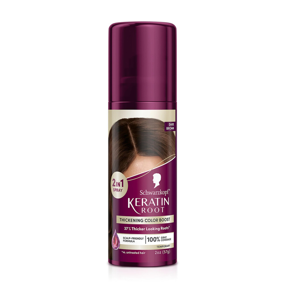 Schwarzkopf Keratin Color Root Temporary Hair Color Spray  Dark Brown - Salon Inspired Temporary Hair Dye  for up 100% Gray Coverage and Thicker Looki