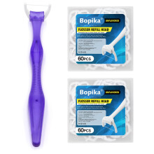 Bopika Filo Interdentale, Filo Extra Forte con Manico e 120 Testine di Ricarica