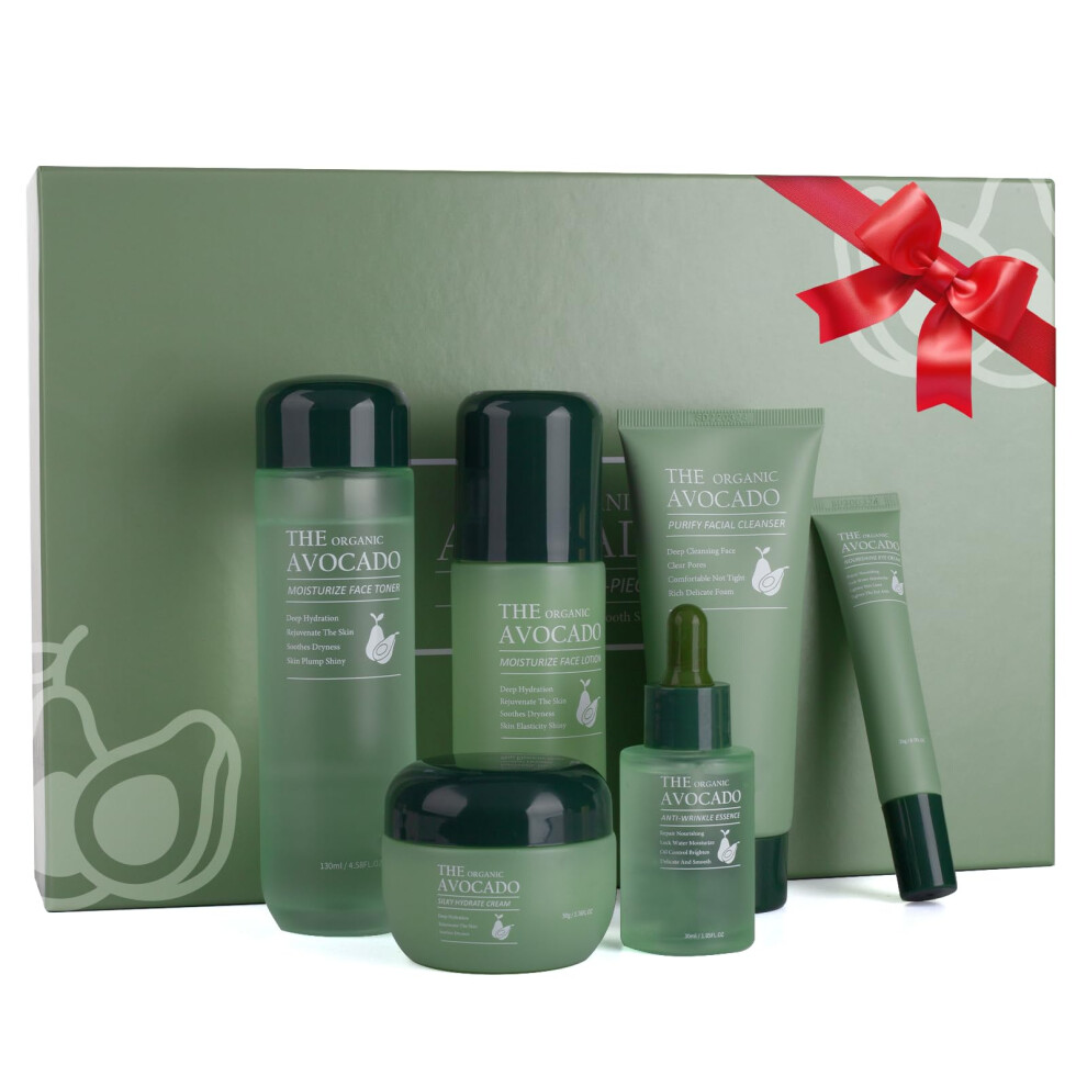 Mopayzer Cream Avocado Skin Care Set Skincare Gifts Kits For Hydrating Skin Anti Aging Facial Kit For Women With Facial Cleanser Toner Face Serum Lotion Face