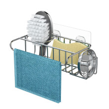 HapiRm 4 in 1 Adhesive Sink Caddy Sponge Holder  SUS304 Stainless Steel Sink Basket Brush Holder + Dish Cloth Hanger + Soap Rack + Sink Stopper Holder