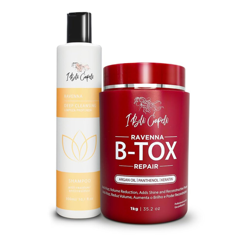 I Belli Capelli Ravenna Repair B-Tox Hair Treatment Kit- Hair B-Tox 1Kg/35.02 Oz+ Anti-Residue Shampoo 300Ml/10.1 Fl.oz- Set Of B-Tox Capilar Para El