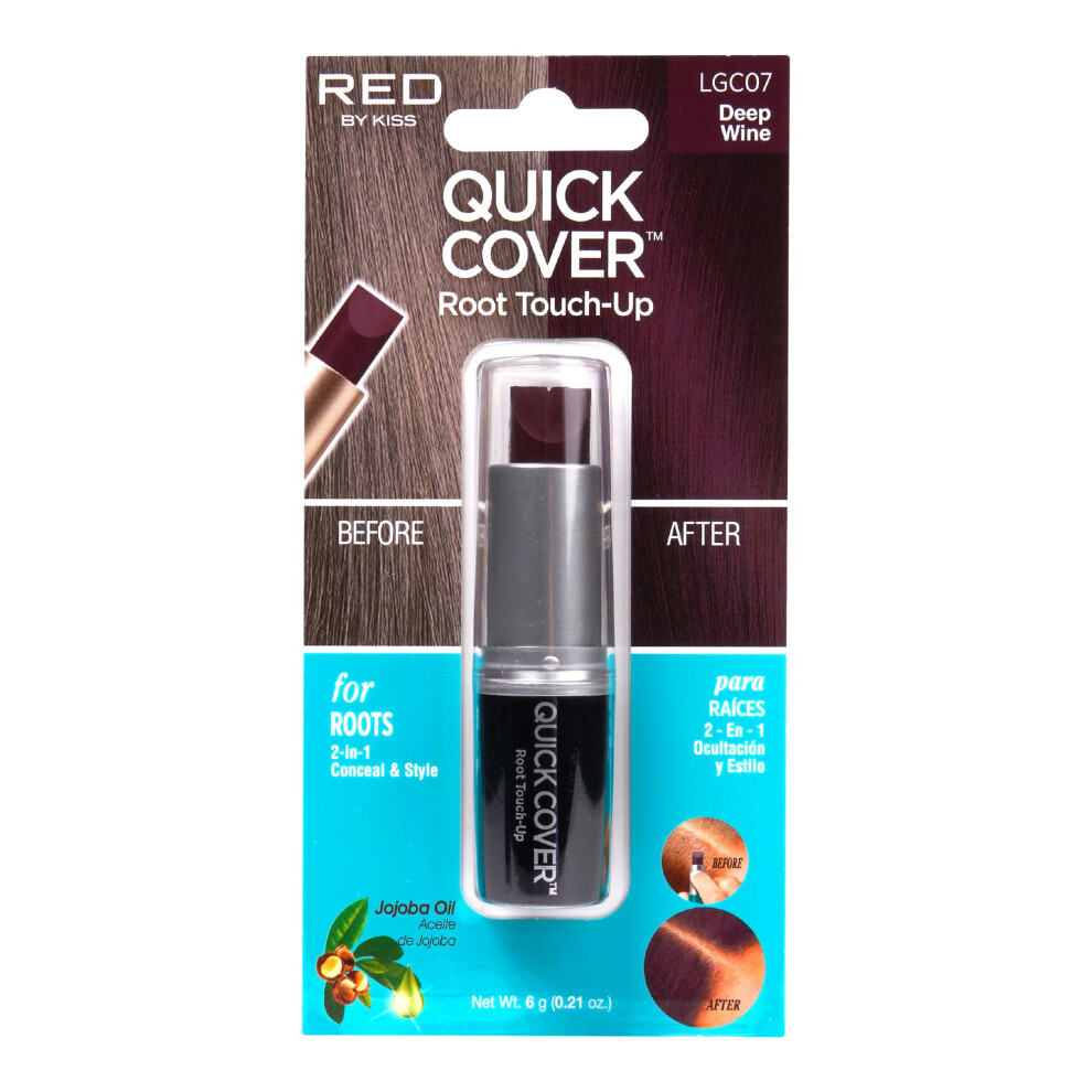 Kiss Red By Quick Cover Root Touch Up Stick Type Water-Resistant Temporary Gray Concealer Cover Up Brush For Hair And Beard (Deep Wine)