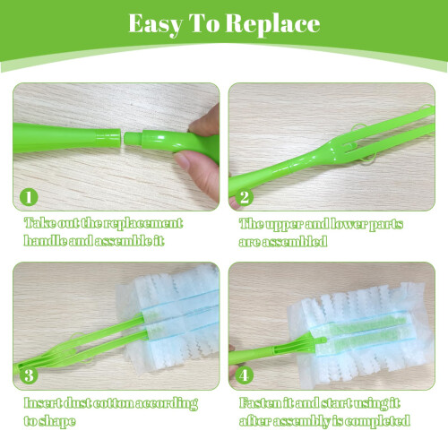 Extendable Duster Mop Handle - Compatible with Refill Detachable and Replaceable - Includes 3pc Extended Handles (3 Green) 2