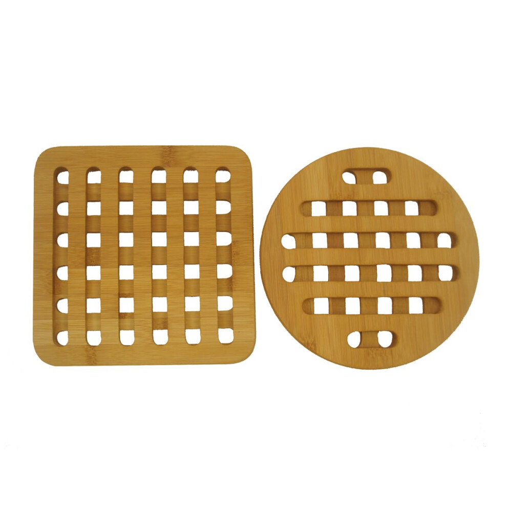 Ensemble de dessous de plat en bambou naturel Home Basics carr    et rond, lot de 2