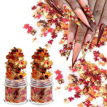 Nail Art Maple Leaf Flake 20 gramu Trpytiv podzimn list Kovov 3D ve tvaru javorovho listu Cerven lut Oranov Konfety se smenm designem -