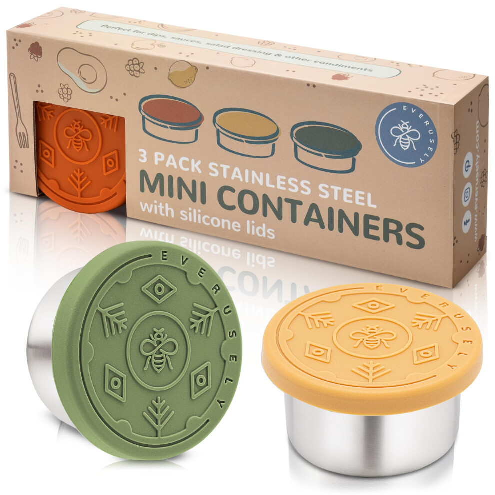 Everusely - Contenitore Per Condimenti - Set Da 3, 50 Ml, Muted - Contenitore Per Condimenti Per Insalata A Tenuta Stagna - Contenitori Per Salse Piccoli In Acciaio Inossidabile Con Coperchi-image