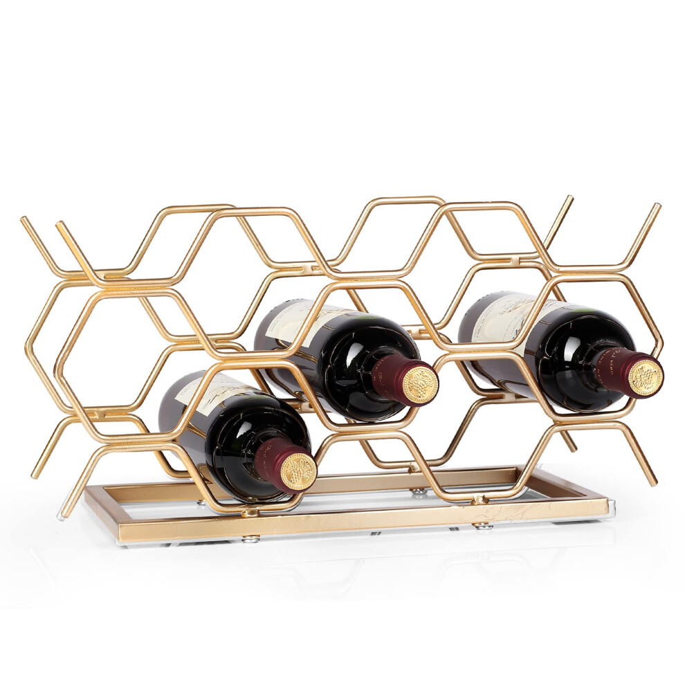 Casier à vin de comptoir Drincarier - Petit casier à vin moderne en métal doré pour 10 bouteilles - Support de table pour le rangement des boutei