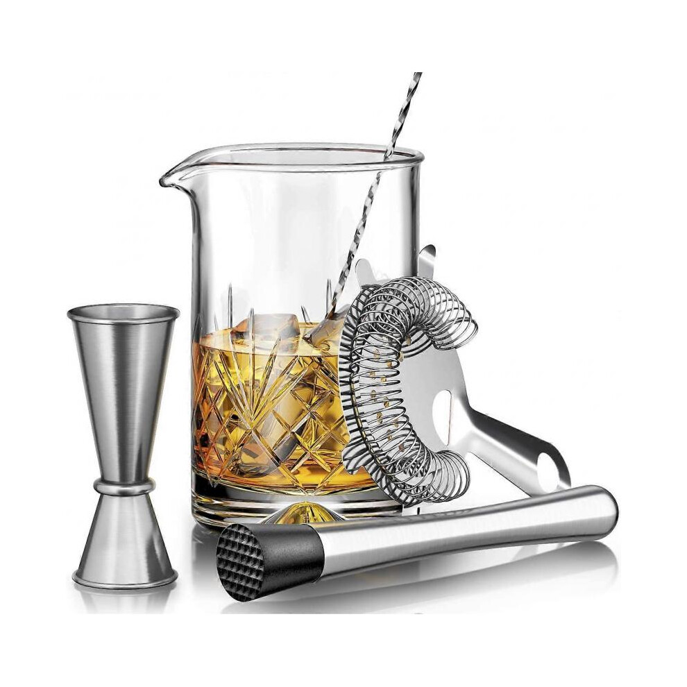 Crystal Cocktail Mixing Glass Set - 5 Piece - 18oz 550ml Thick Bottom Crystal Mixing Glass