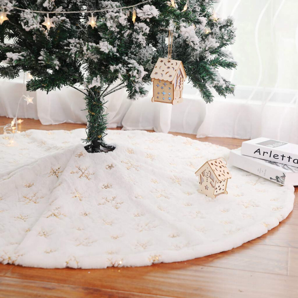 Kaximd Christmas Tree Skirt 30/36/49 inches Xmas White Tree Skirts Snowflake Embroidery for Christmas Decorations Holiday Party 198 Gold 120-image-OPC-PH55RM6-NEW
