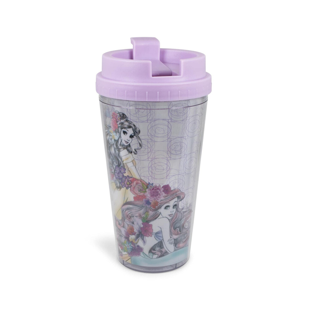 Disney Princesses Double-Walled Plastic Tumbler With Lid | Official Disney Kitchen Accessories | Travel Coffee Mugs  Novelty Drinkware For Home Kitche