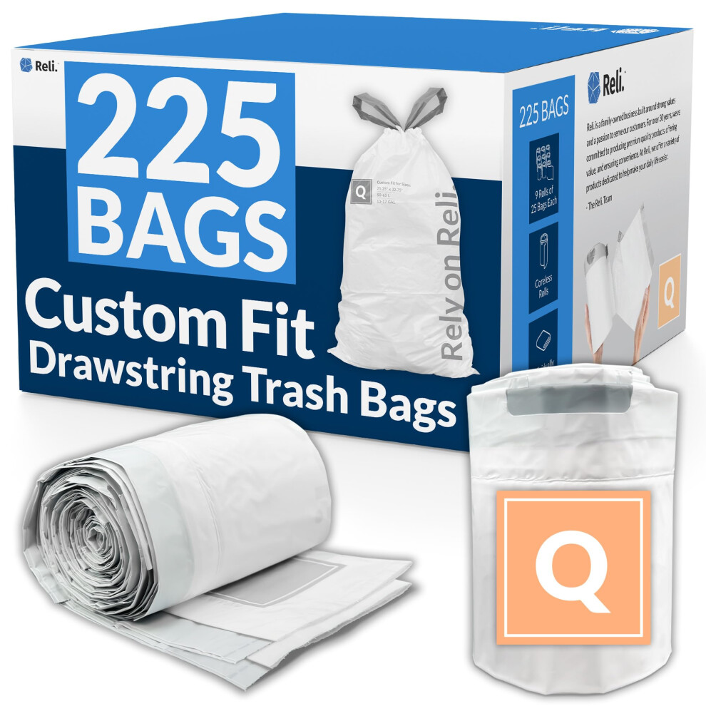 Sacs Poubelles Reli. Custom Fit Q (225 UnitéS) Compatibles Avec Les Sacs Simplehuman Code Q De 50 à 65 L (13 à 17 Gal) | Sacs Poubelles à Cordon-image