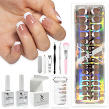 SXC Cosmetics French Tip Press On Nails Brown Series XS Square X-Pro Tips Starter Kit