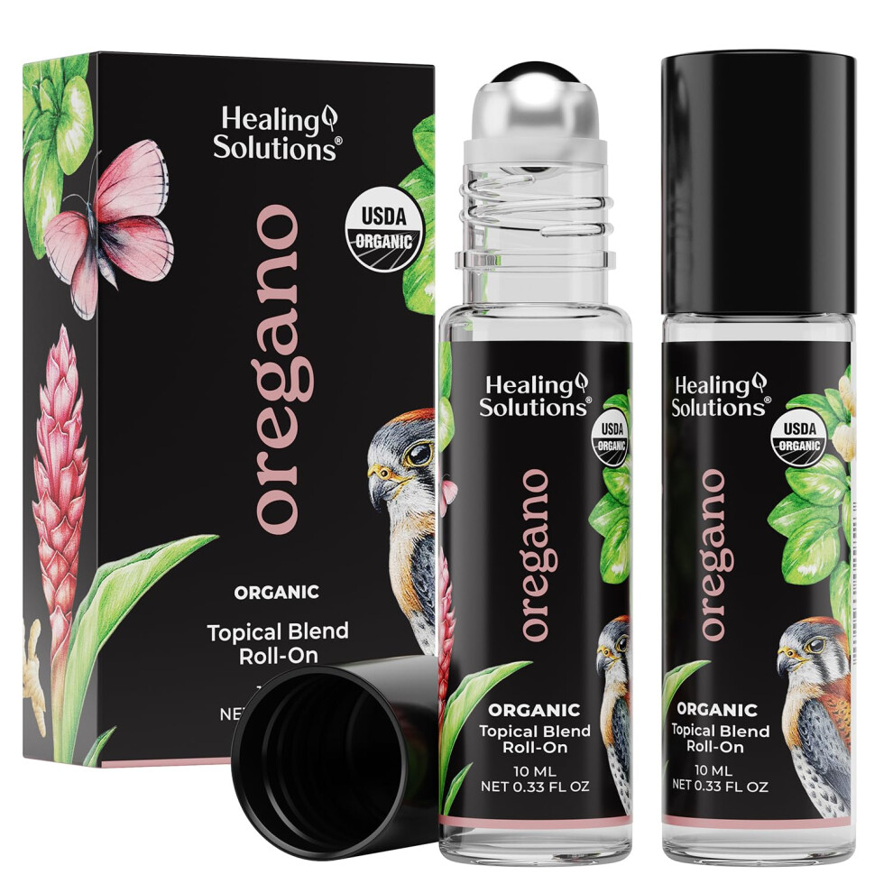 Healing Solutions (2 Pack) USDA Certified Organic Oregano Essential Oil Roll-On Perfume & Skin Care Set