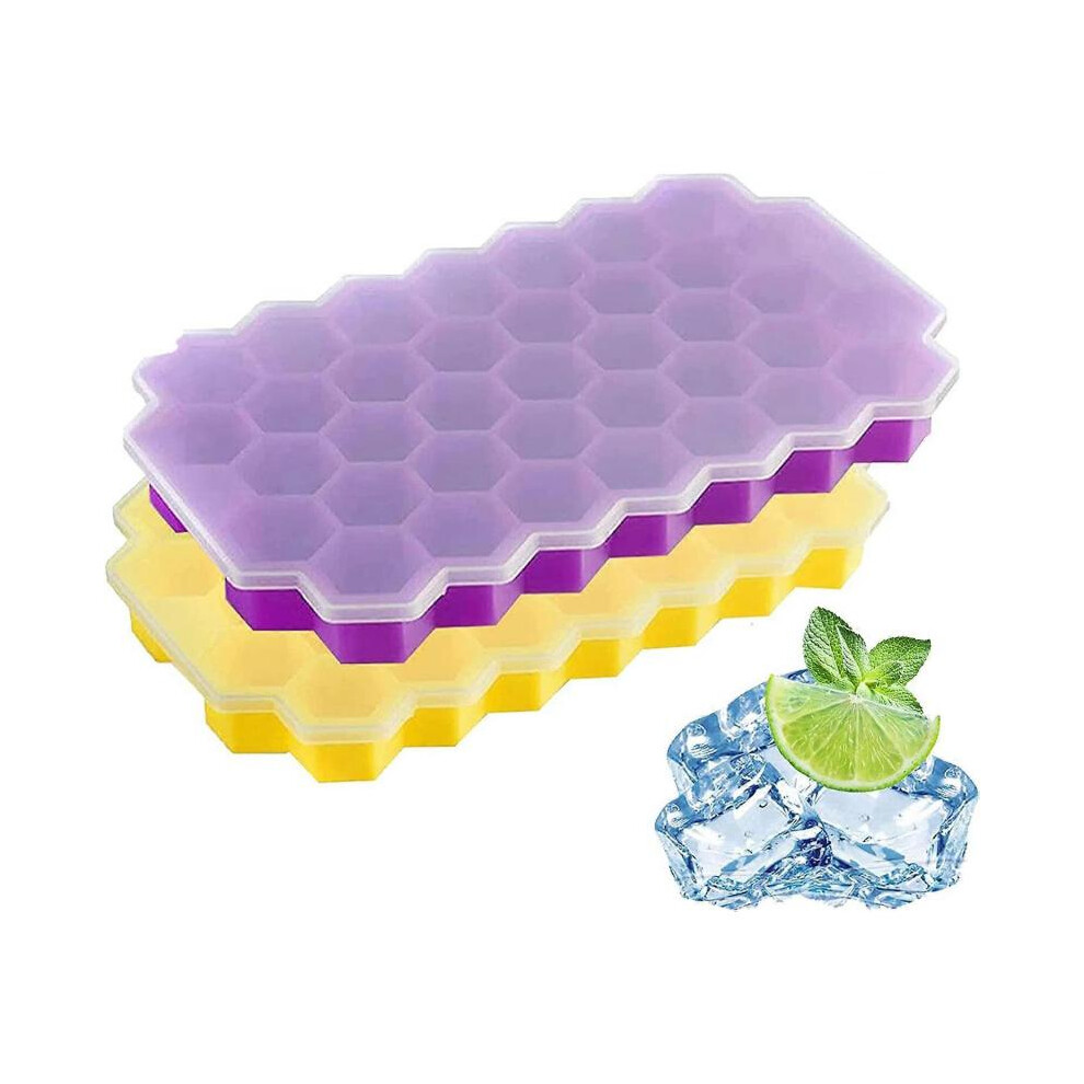Ice Cube Tray With Lid, 2 Pack 74 Cubes Ice Trays Silicone, Bpa Free, Easy Release, Ice Cube Mould Set Not,Specified