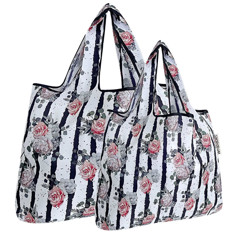 Allydrew Gro E Und Kleine Faltbare Tragetasche Aus Nylon, Wiederverwendbar, 2Er-Set, Rose Und Streifen-image