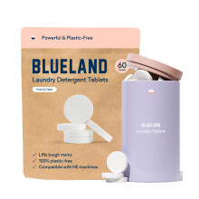BLUELAND Tvttmedelstabletter Startset 60 Count med tenn Plastfria miljvnliga kapslar Lakan Flytande Alternativ - Doftfritt och klart Naturligt