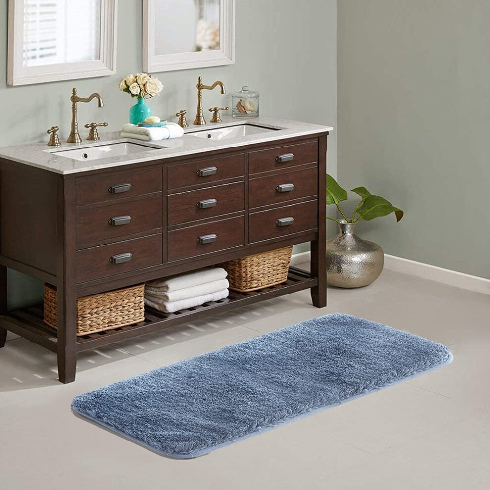 Suchtale Grand tapis de salle de bain extra doux et absorbant Tapis de salle de bain     poils longs (24 x 60 bleu) Tapis de bain en microfibre lav