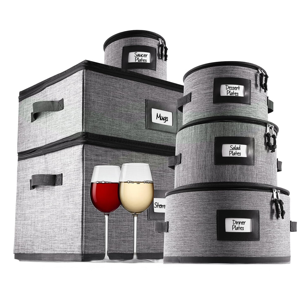 Fijne China Opbergdozen Met Harde Schaal - 6 Stuks Opbergdozen Voor Schalen, Stapelbare Opbergdozen Voor Borden, Opbergdozen Voor Koffiemokken En-image