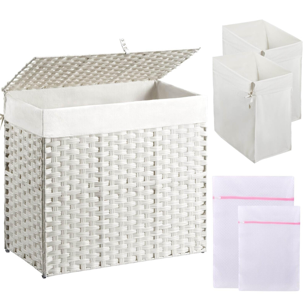 Greenstell Laundry Hamper with Lid 125L Laundry Basket with 2 Removable Liner Bags & 2 Mesh Bags Handwoven Synthetic Rattan Clothes Hamper for Cloth