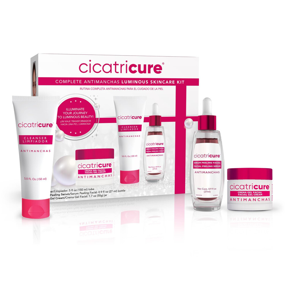Cicatricure Cream/Dark Antimanchas Skin Care Kit: Aha & Pha Exfoliating Face Wash Brightening Serum And Moisturizing Gel - Spot Reduction Enhanced