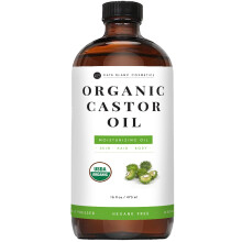 Kate Blanc Cosmetics Castor Oil Organic for Hair Growth & Body (16oz). 100% Pure Cold-Pressed Hexane-Free Unrefined in Glass Bottle
