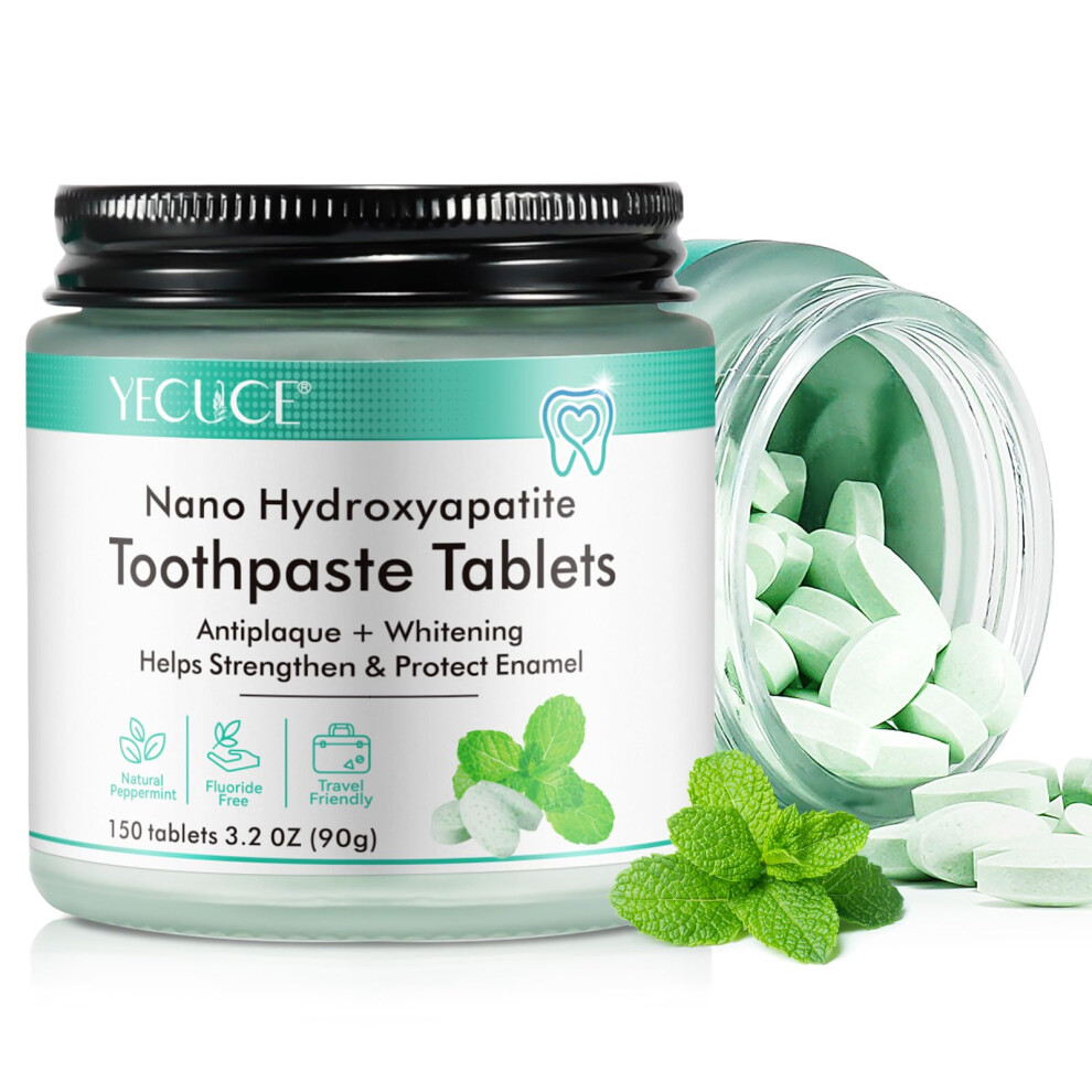 150 Tablets Chewable Toothpaste Tablets Sensitive Toothpaste Tablets Peppermint Flavored Strengthen Teeth Flouride & Plastic Free Nano Hydroxyapati