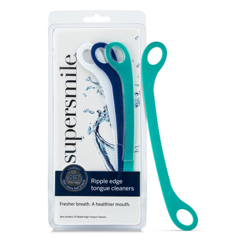 Supersmile Ripple Edge, puliscilingua ergonomico e riutilizzabile, confezione da 3