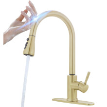 Smart Touch Faucet for Kitchen Sink: MSTJRY Touch Kitchen Faucets with Pull Down Sprayer - Brushed Gold Stainless Steel Sink Faucet Hands-Free Single