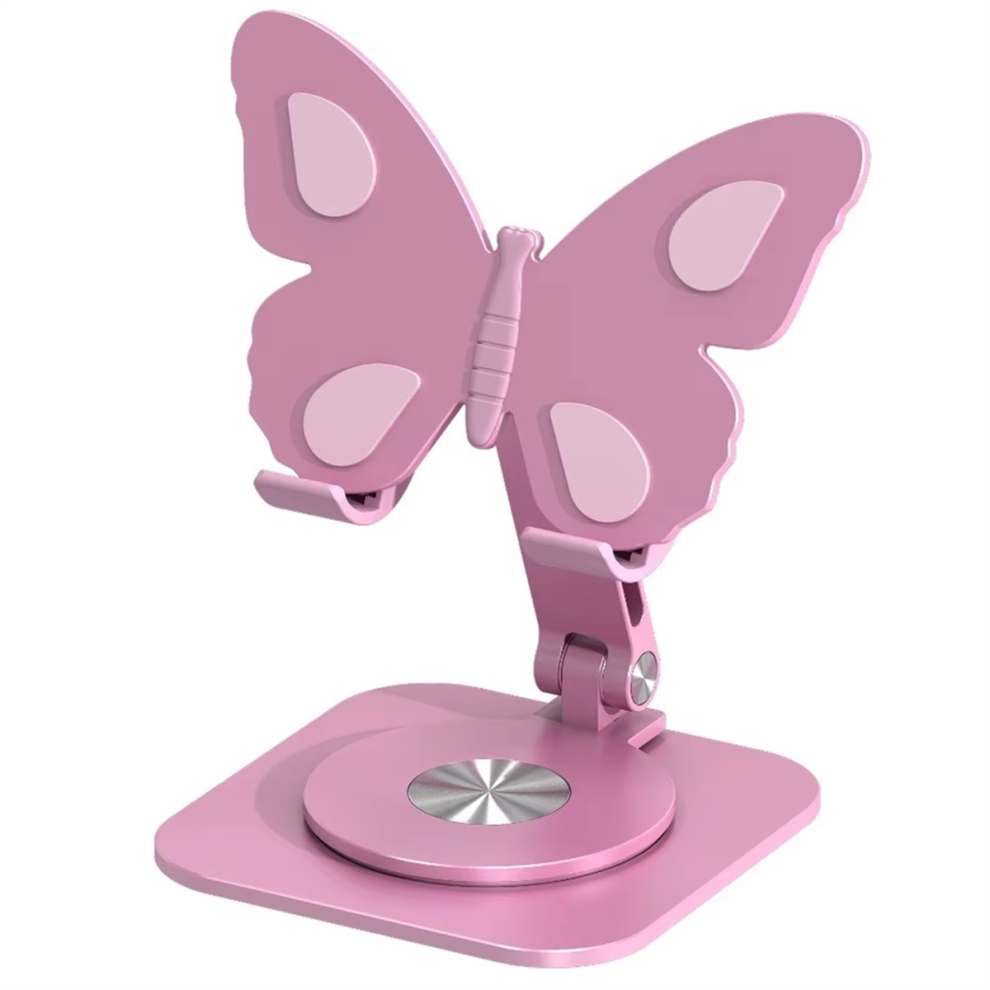 Phone Stand Aluminum Alloy Butterfly Foldable 360 Degree Rotating Pink 4852091387319