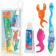 Practicon FlosSeas Child Dental Care Kit Resestorlekspaket med tandborste Crest Tandkrm och tandtrd TSA Friendly Kids Oral Care Kit