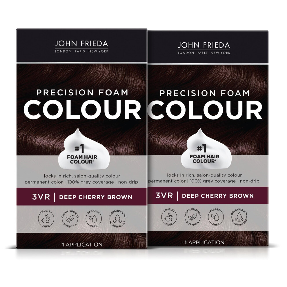 John Frieda Precision Foam Colour  Deep Cherry Brown 3VR  Full-coverage Hair Color Kit  Anti-Fade Gray Coverage  Deep Color Saturation Hair Dye  Pack