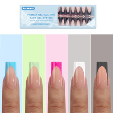 Brighter Long French Tip Nails for Women 150pcs Dsixnails 5 Styles Colored Square Press on Nails No Need to File Tips Pre-French Tip Press on Nails
