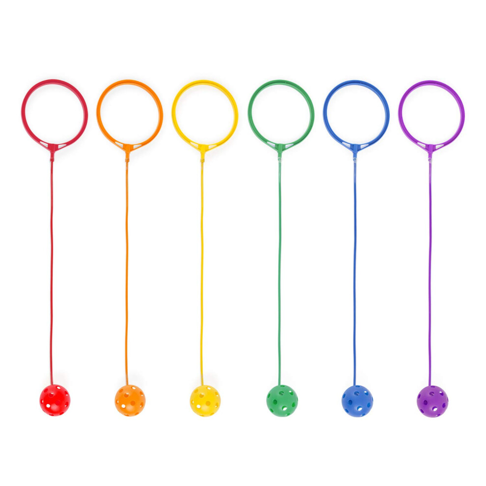 Champion Sports Skip Ball Ankle Toy for Kids Pack of 6 Assorted Colors - Durable Hopper / Swingball Set with 18-Inch Cord 5.5-Inch Diameter Ankle R