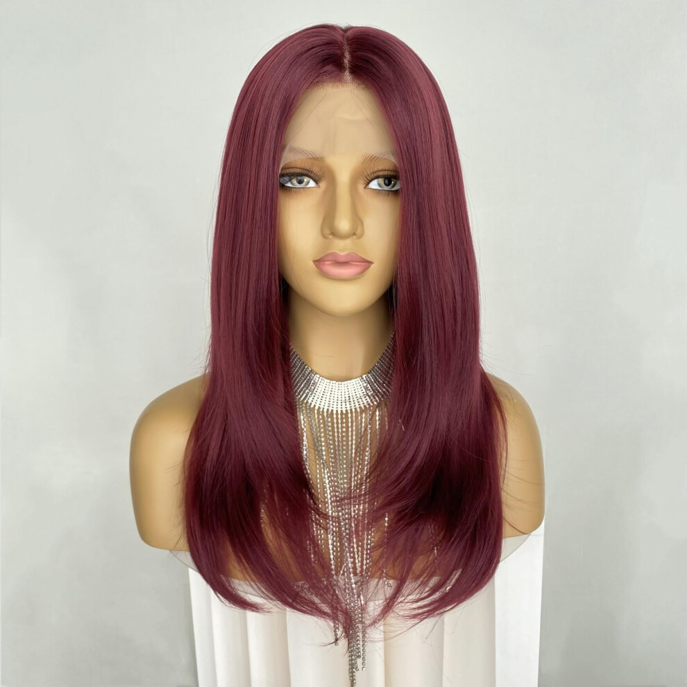 Cimitiki Layered Wigs Burgundy Color 13X4 Lace Front Wig #99J Wine Red Shoulder Length Synthetic Heat Resistant Hair Pre Plucked 18Inch Long Wavy For