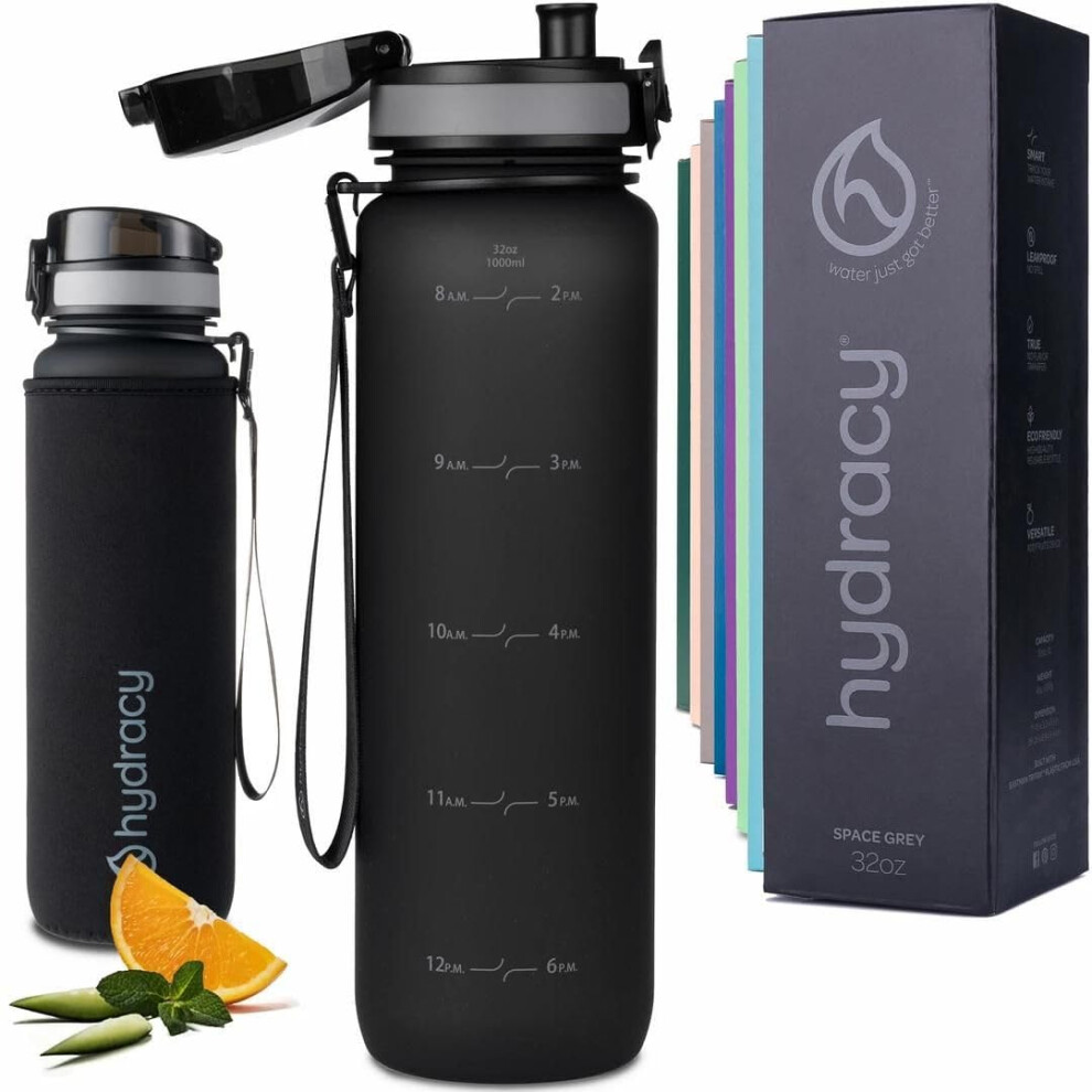 Hydracy 32 oz Motivational Water Bottle with Time Marker  1 Liter Water Jug  Reusable Gym Water Bottle With Strap  Leak Proof Chug Lid  Bike Bottle wi-image-OPC-PFDSZSN-NEW