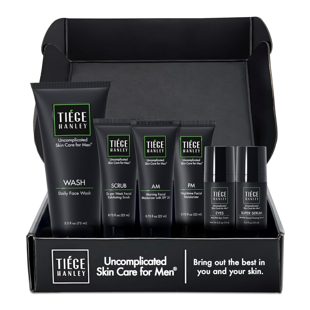 Tiege Hanley Mens Skin Care Set Anti-Aging Skin Care Routine For Men (System Level 3) - Men's Skincare Set For Fines Lines Includes Face Wash Scrub
