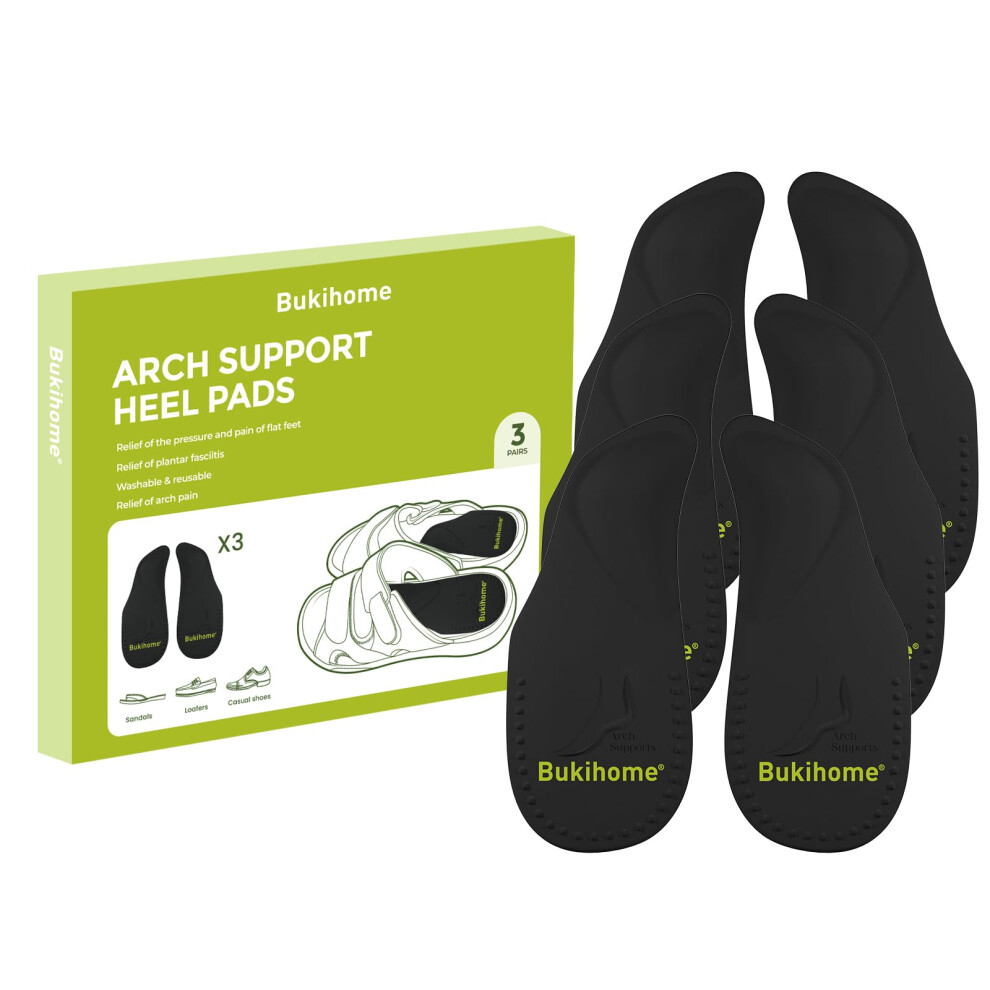 Bukihome Steunzolen Voor Platvoeten, Gel-Inlegzolen Voor Plantaire Fasciitis, 3 Paar Zelfklevende Voetboogkussentjes Voor Verlichting Van Druk En-image