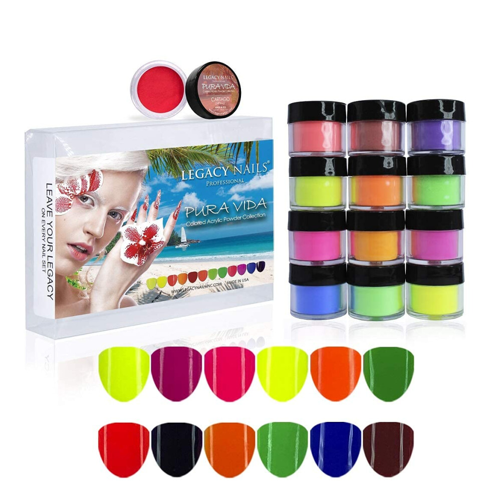 ÃLdre Negle Legacy Nail Acrylic Powder Collections - 12 Colors Professional Nail Art Powder Set Manicure Diy For Dip & Acrylic Nail Extensions (Pura Vida Collecti