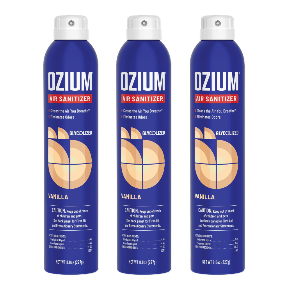 Ozium A807035-3 8 Oz. Air Sanitizer & Odor Eliminator For Homes Cars Offices And More Vanilla Scent - 3 Pack