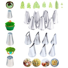 7 Pieces Large Piping Tips Set  3Pieces Russian Grass Cream Tips DIY Decor Baking Tool and 7 Pieces leaf Stainless Steel Piping Nozzles Kit(17 Pieces)