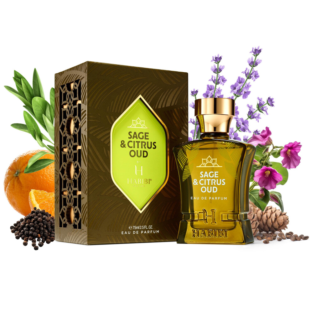 H. HABIBI Sage & Citrus Perfume Oud Arabian Men's Cologne - Eau de Cologne fra   che et bois   e aux agrumes pour hommes - Parfum Sage Oud & Patchoul