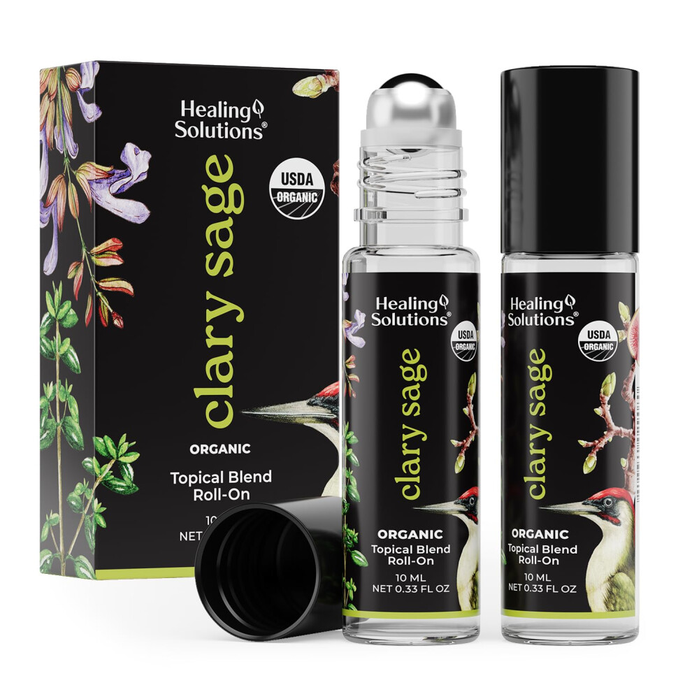 Healing Solutions (2-Pack) Clary Sage Etherische Olie Roll-On Parfum - Biologisch Voor De Huid Lichaamsolieroller Persoonlijke Verzorging Cadeaus-image