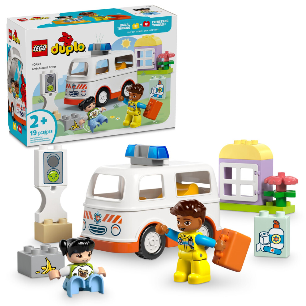Lego Duplo Town Ambulance & Driver Building Toy Playset - Preschool Learning And Educational Ambulance Toy For Toddlers, Boys And Girls, Ages 2+ - Pre