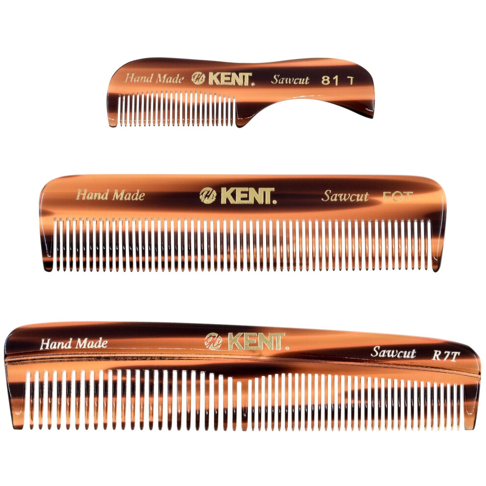 Kent Handmade Pocket Comb Set for Men's Beard  Mustache  and Grooming - Travel and Home Care Kit