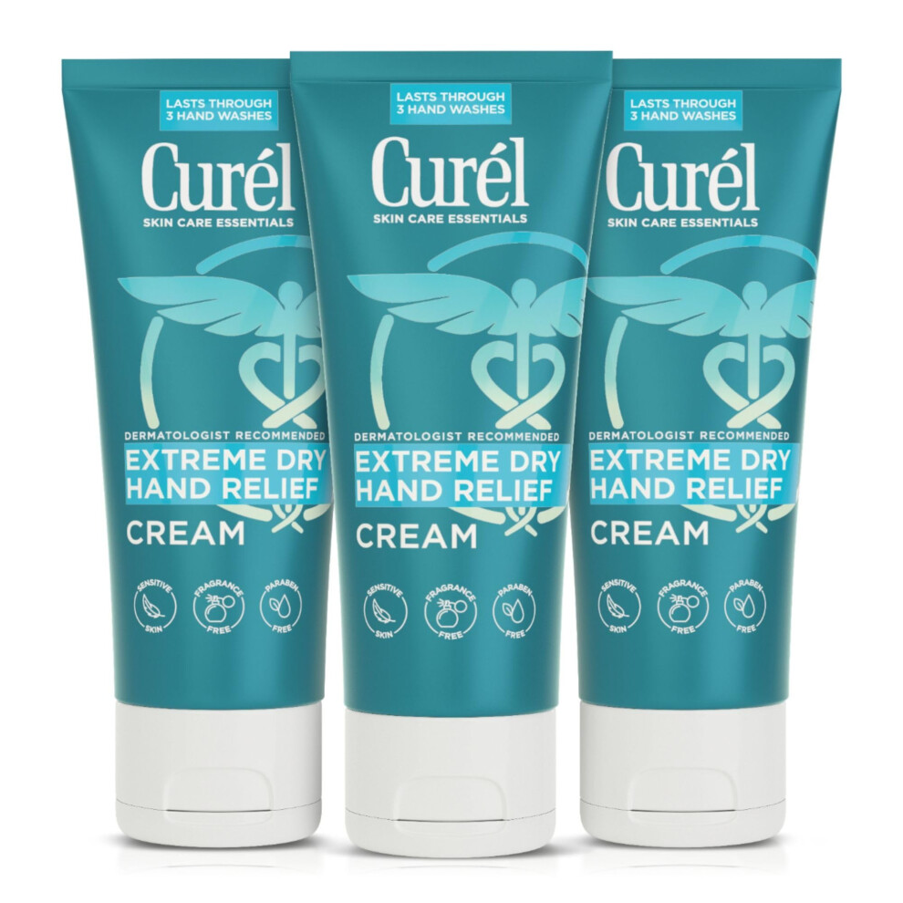 Curel Extreme Dry Hand Relief  Dermatologist Recommended  Long-Lasting Cream For Dry Hands  Paraben Free  Fragrance-Free Hand Lotion  3 Oz  Pack of 3