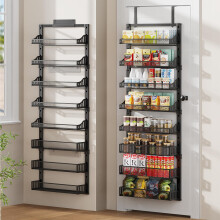Pokipo a 8 niveaux sur l'organisateur de garde-manger de la porte Grande grille a epices de porte metallique avec panier reglable 2 en 1 Moup mur